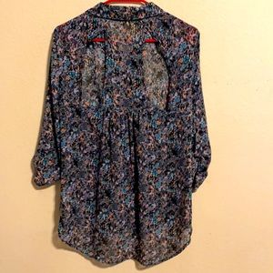 Socialite Printed Button Down Blouse w/ Cut-Outs